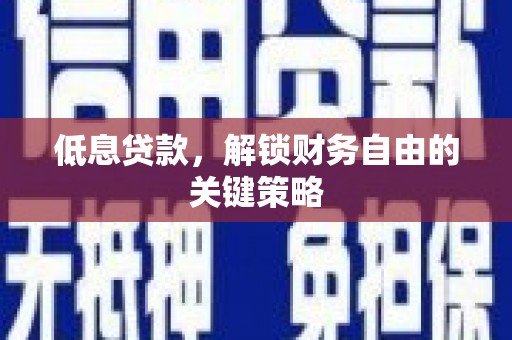 庐江低息贷款，解锁财务自由的关键策略